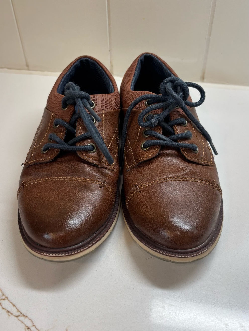 Arizona Jean Company Brown Kids Dress Shoes with Navy Laces